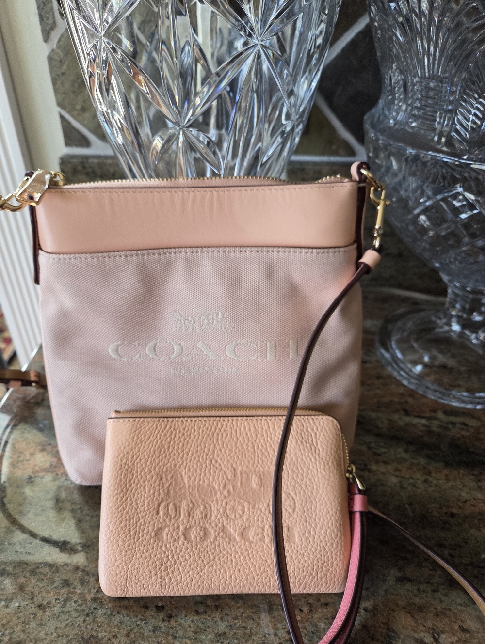 Coach Peach-Pink Two-Piece Crossbody Bag And Wristlet Set